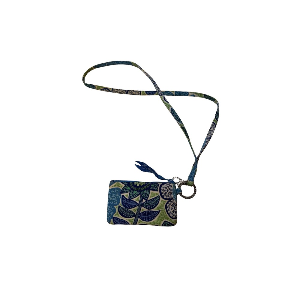 Vera Bradley Go Wild ID Case and Lanyard Set Blue‎ Green Floral Quilted Cotton